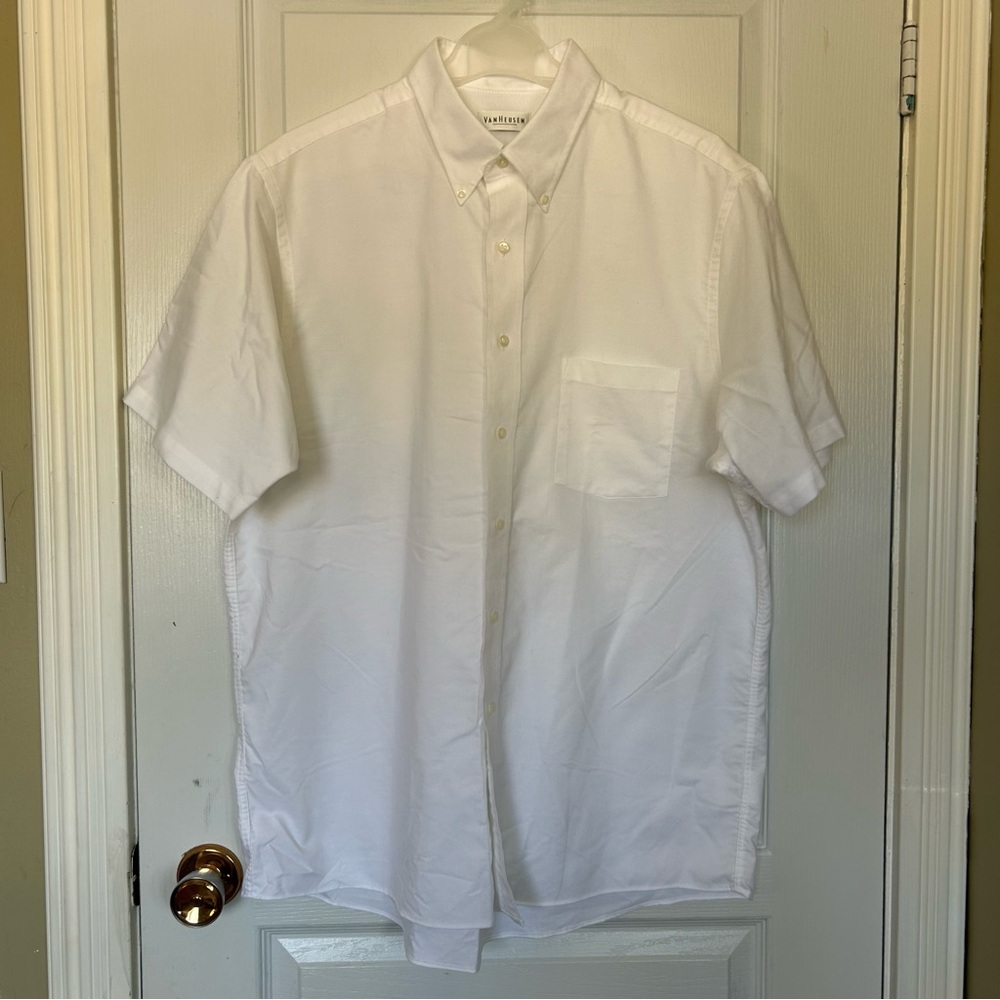 Van Heusen Crisp White Casual Button-Down Shirt L